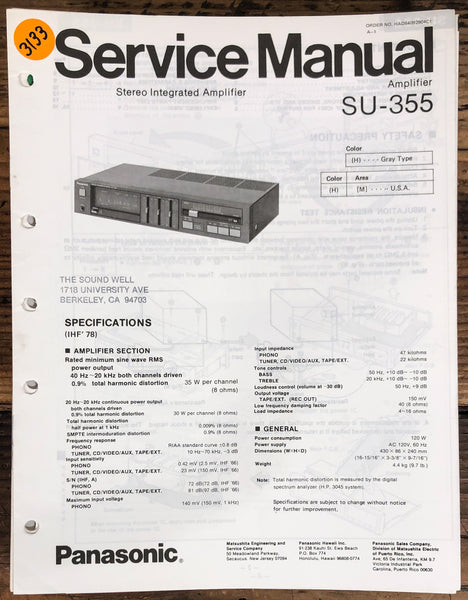 Technics SU-355 Amplifier  Service Manual *Original*