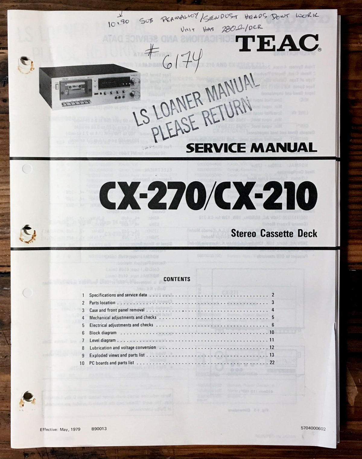 Teac CX-270 CX-210 Cassette Service Manual *Original*