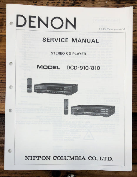 Denon DCD-810 DCD-910 CD Player  Service Manual *Original*