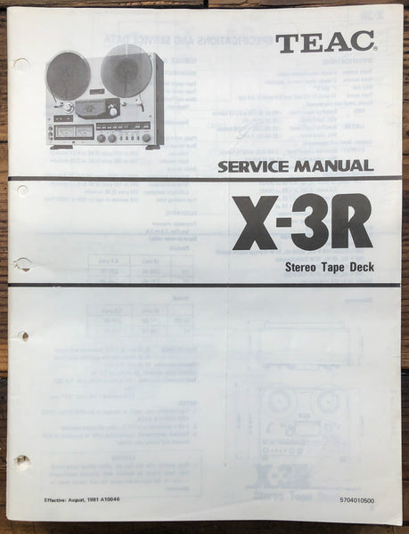 Teac X-3R Reel to Reel  Service Manual *Original*