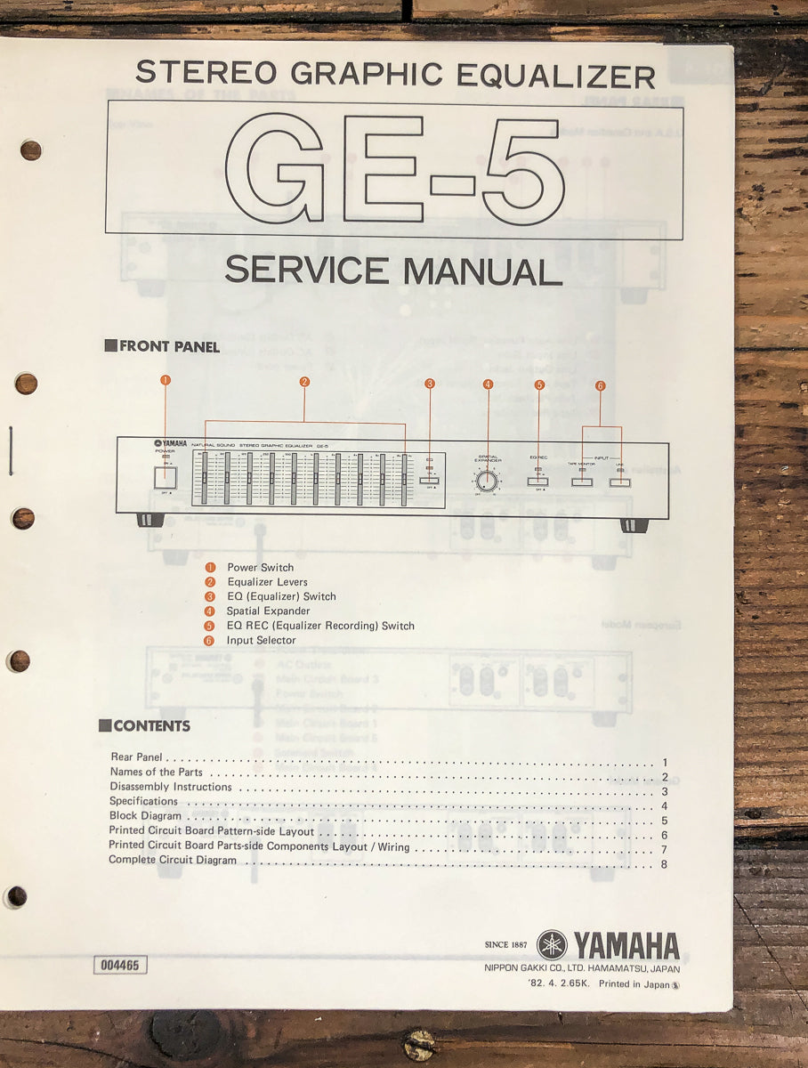 Yamaha GE-5 Equalizer Service Manual *Original*