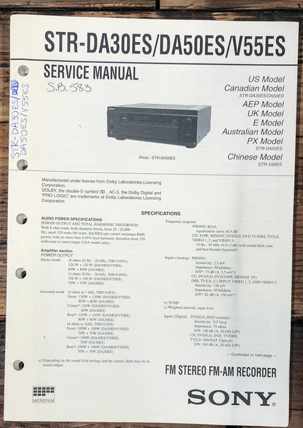 Sony STR-DA30ES -DA50ES -V55ES Receiver  Service Manual *Original*