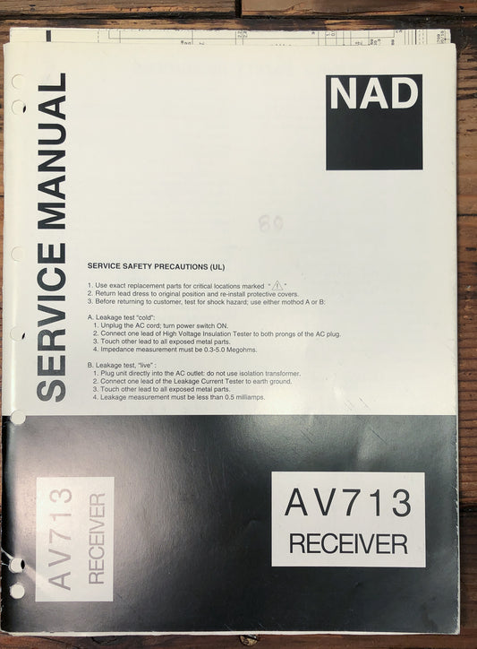 NAD AV713 AV 713 Receiver Service Manual *Original*