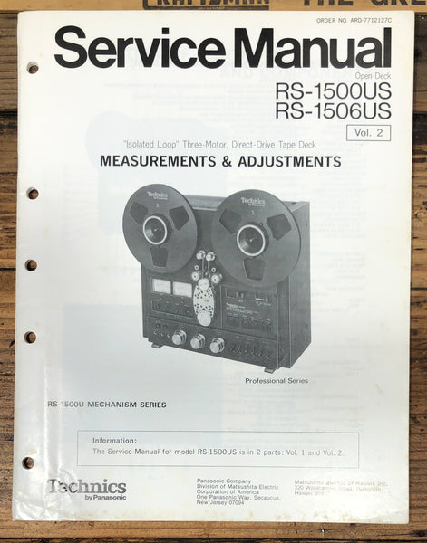 Technics RS-1500 US RS-1506 US Reel to Reel Vol. 2Service Manual *Original*