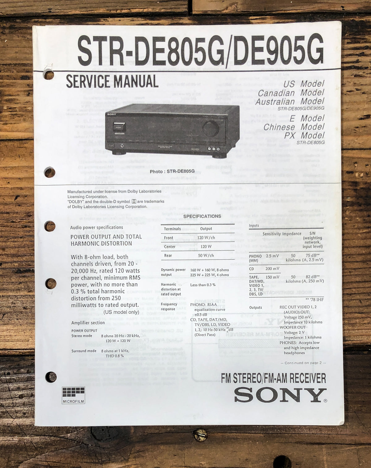 Sony STR-DE805G STR-DE905G Receiver Service Manual *Original*