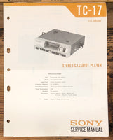 Sony TC-17 Cassette  Service Manual *Original*