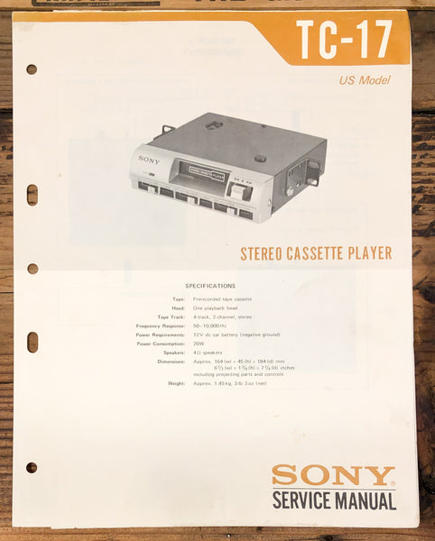 Sony TC-17 Cassette  Service Manual *Original*