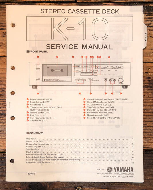 Yamaha K-10 Cassette Service Manual *Original*