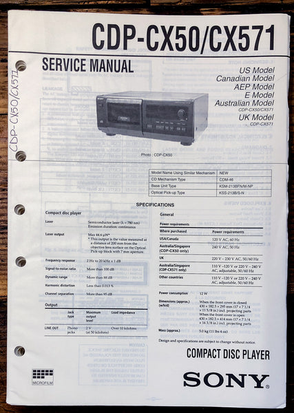 Sony CDP-CX50 CDP-CX571 CD Player  Service Manual *Original*