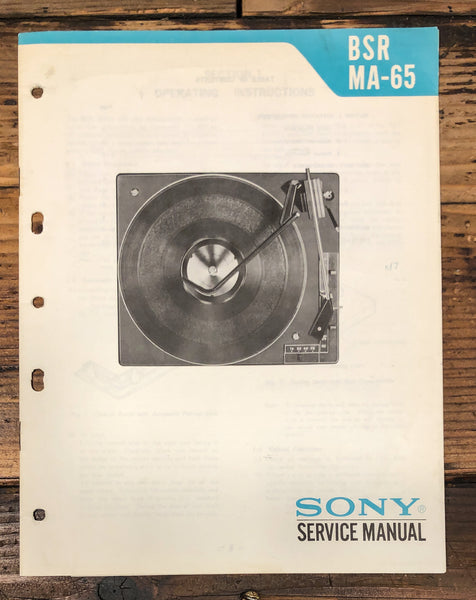 Sony / BSR MA-65 Record Player / Turntable Service Manual *Original*