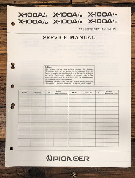 Pioneer X-100A Cassette Mechanism Service Manual *Original*