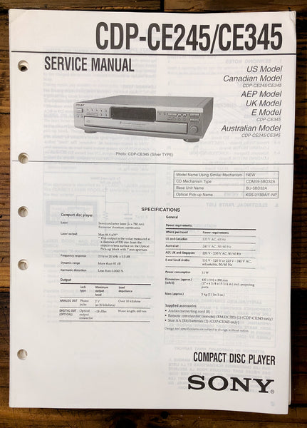 Sony CDP-CE245 CDP-CE345 CD Player  Service Manual *Original*