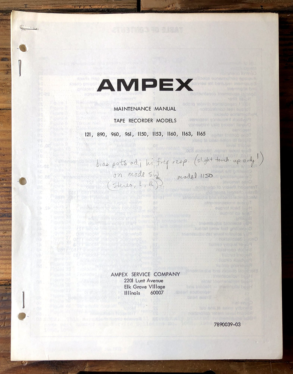 Ampex 1150 960 961 1160 1165 Tape Recorder Service Manual *Original*