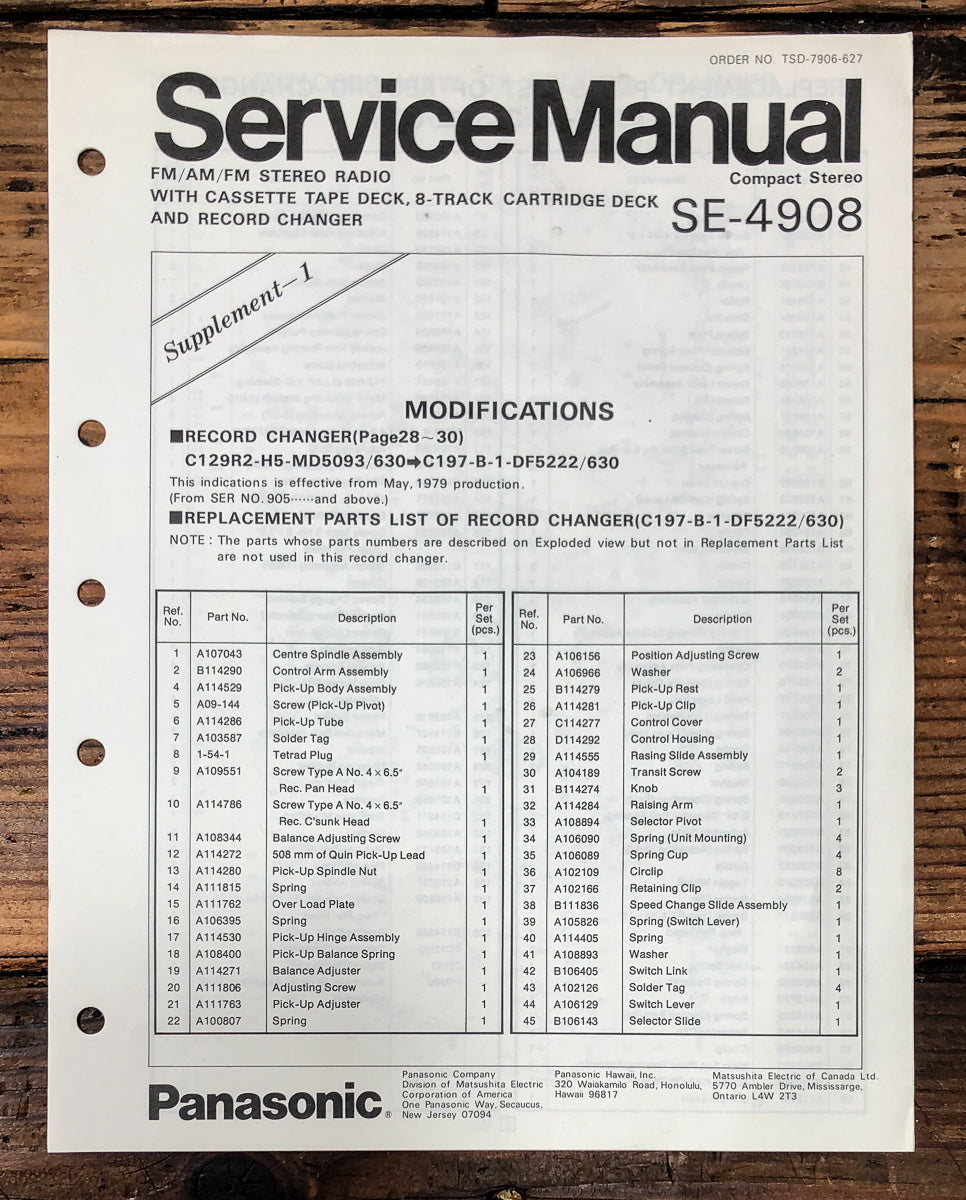 Panasonic SE-4908 Stereo Supp. Service Manual *Original*