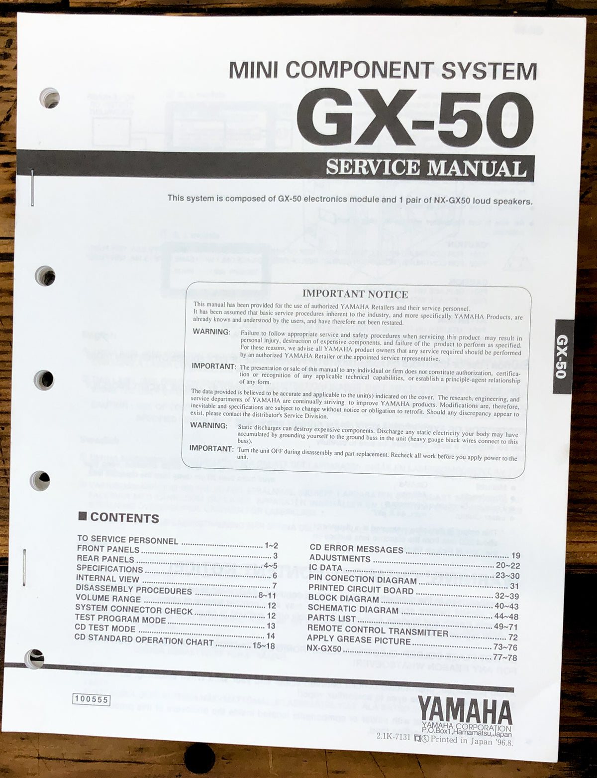 Yamaha GX-50 Stereo Service Manual *Original*
