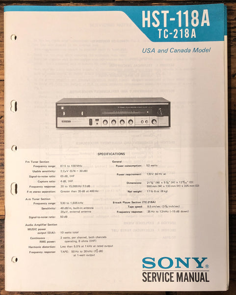 Sony HST-118A TC-218A Radio  Service Manual *Original*