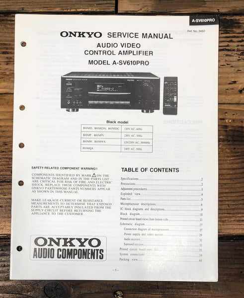 Onkyo A-SV610PRO Amplifier Service Manual *Original*