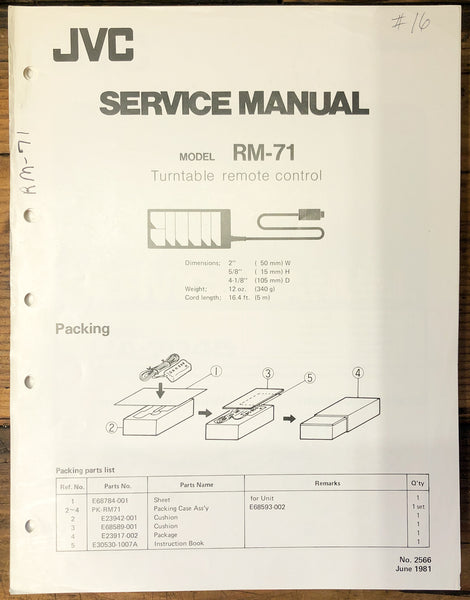 JVC RM-71 Remote Control Service Manual *Original*