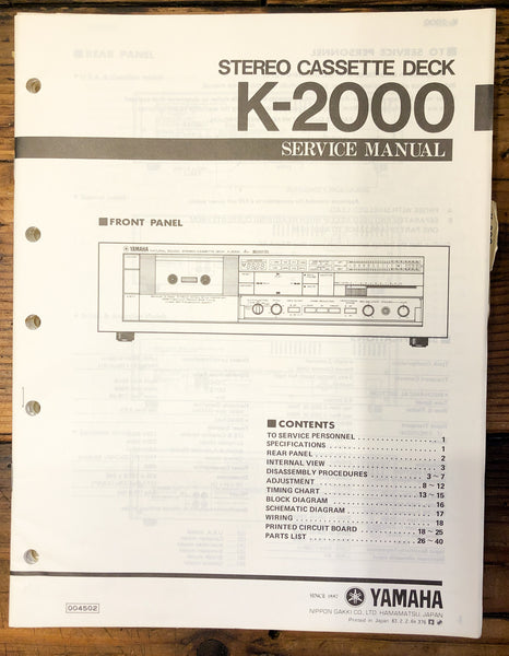 Yamaha K-2000 Cassette  Service Manual *Original*