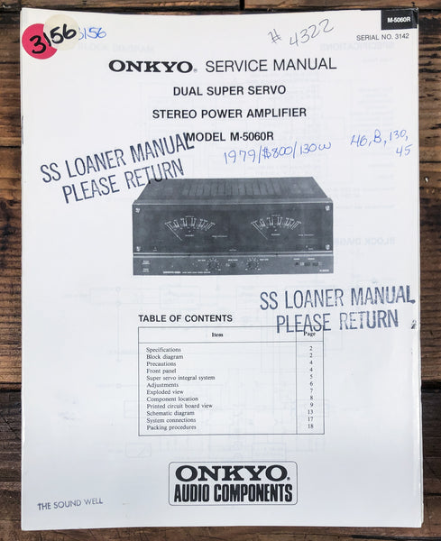 Onkyo M-5060R Amplifier  Service Manual *Original*