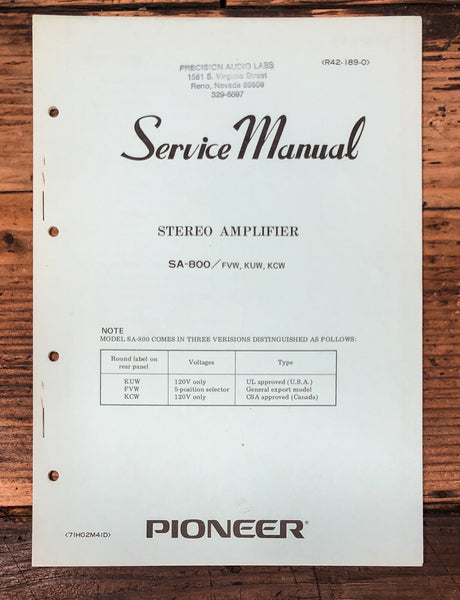 Pioneer SA-800 Amplifier Service Manual *Original*