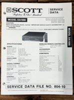 Scott DA1000 DA-1000 CD Player  Service Manual *Original*