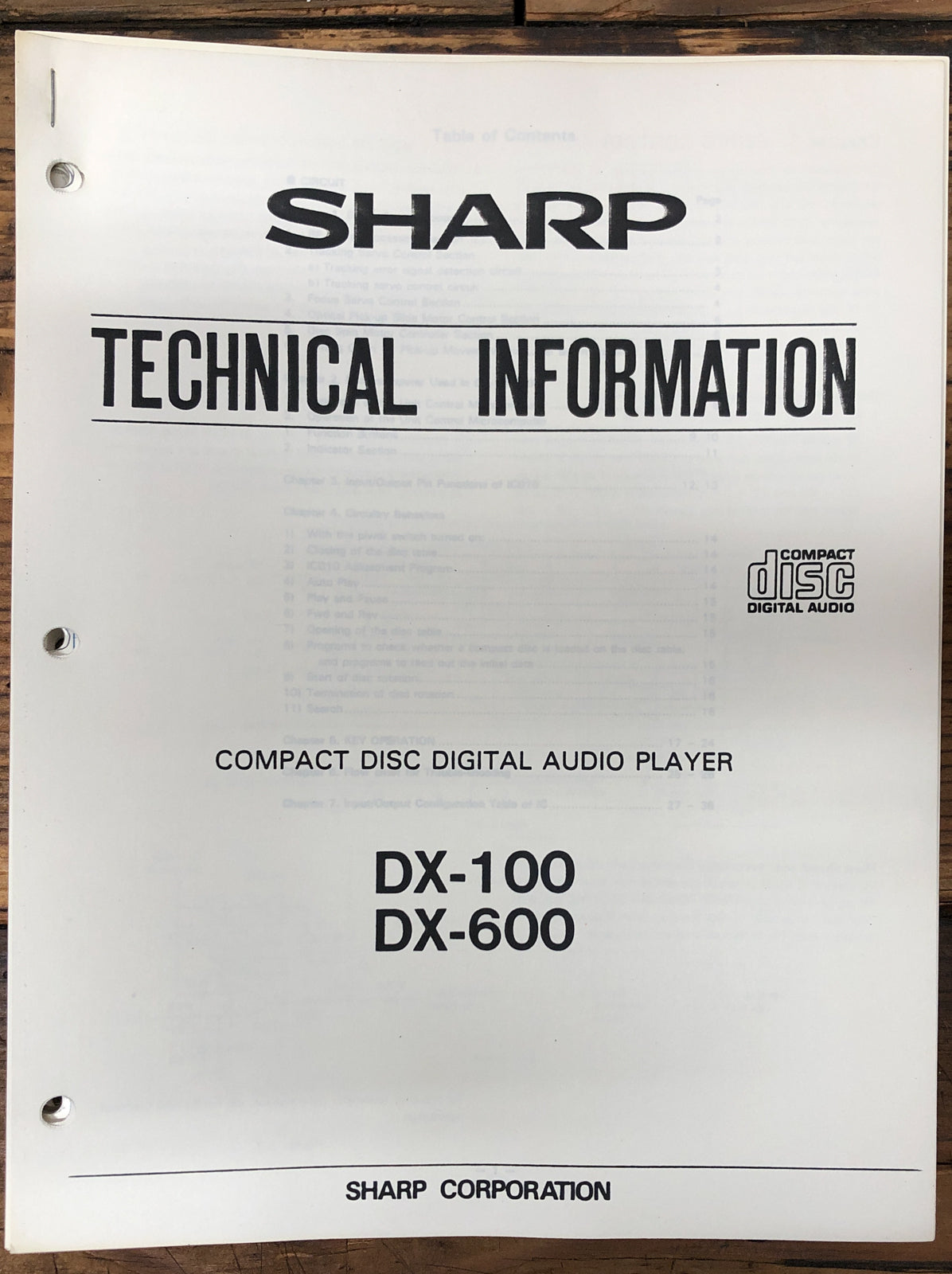 Sharp DX-100 DX-600   Technical Information Manual *Original*