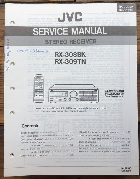 JVC RX-308 RX-309 TN BK Receiver Owner & Service Manual  *Original*