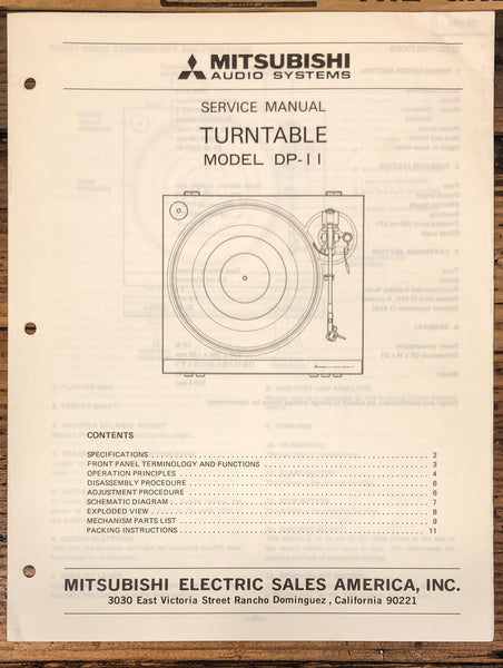 Mitsubishi DP-11 Record Player / Turntable  Service Manual *Original*