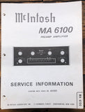 McIntosh MA-6100 MA6100 Amplifier  Service Manual *Original*