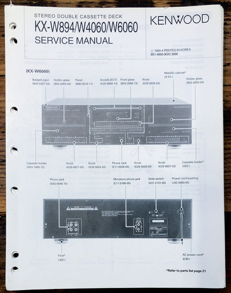 Kenwood KX-W894 -W4060 -W6060 Cassette  Service Manual *Original*