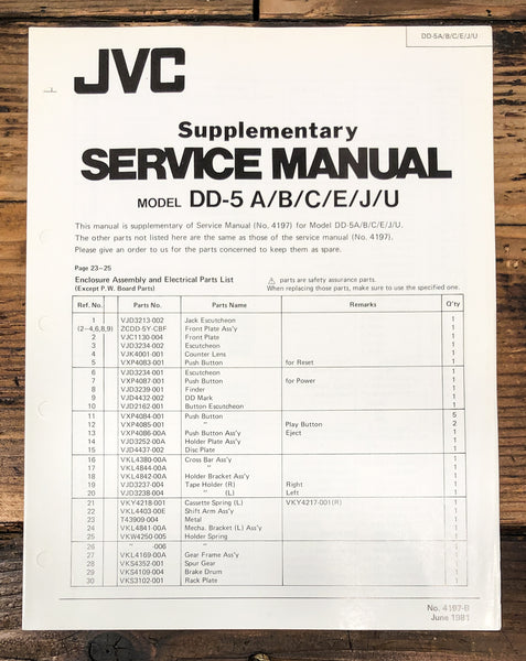 JVC DD-5 Cassette Supp. Service Manual *Original*