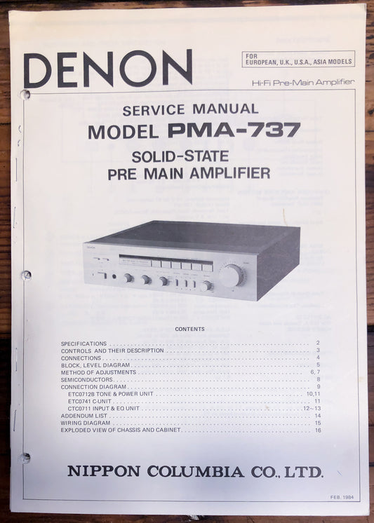 Denon PMA-737 Preamp / Preamplifier  Service Manual *Original*