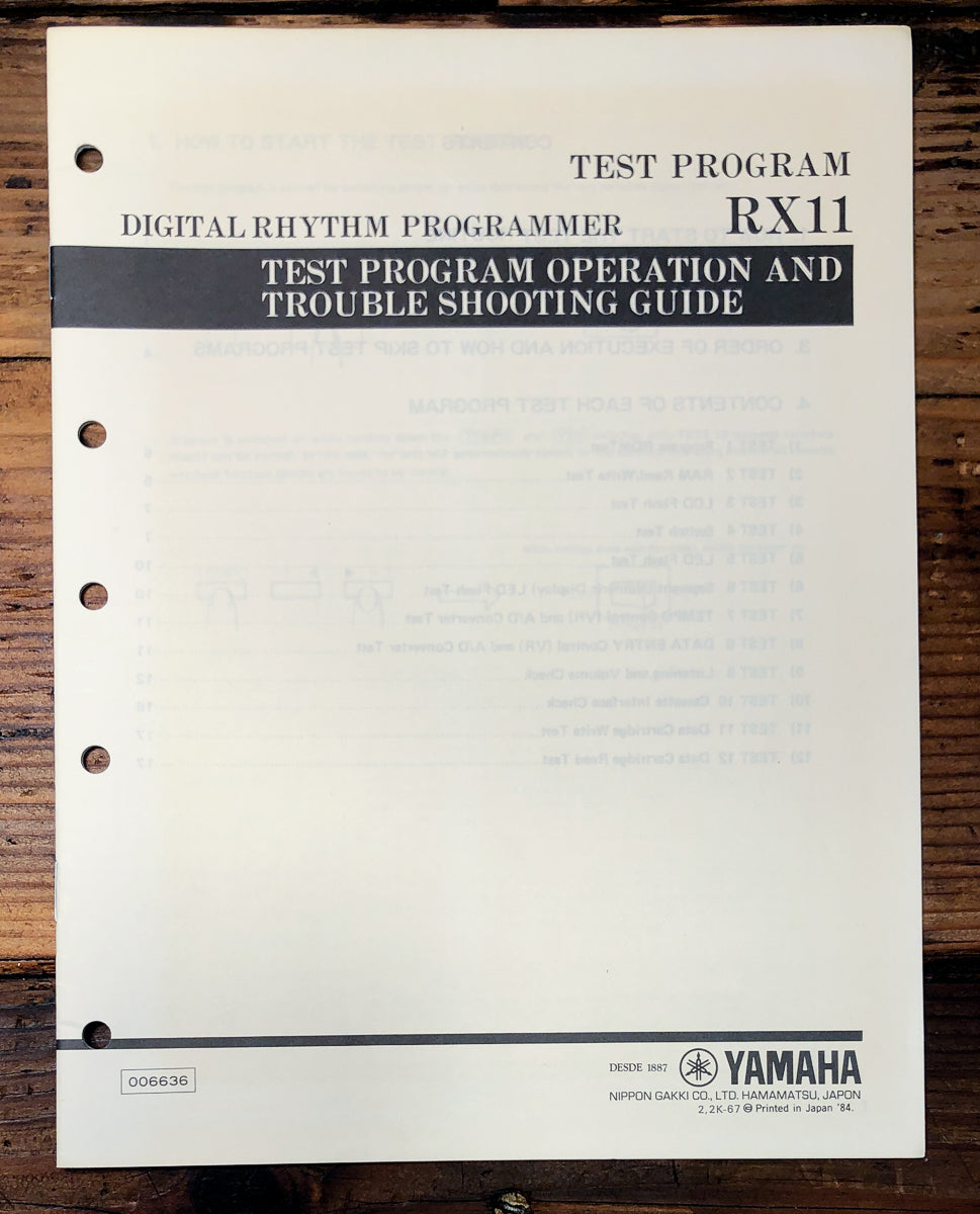 Yamaha RX11 Test Program Service Manual *Original*