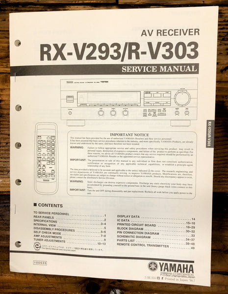Yamaha RX-V293 RX-V303 Receiver  Service Manual *Original*