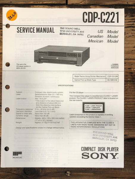 Sony CDP-C221 CD Player Service Manual *Original*