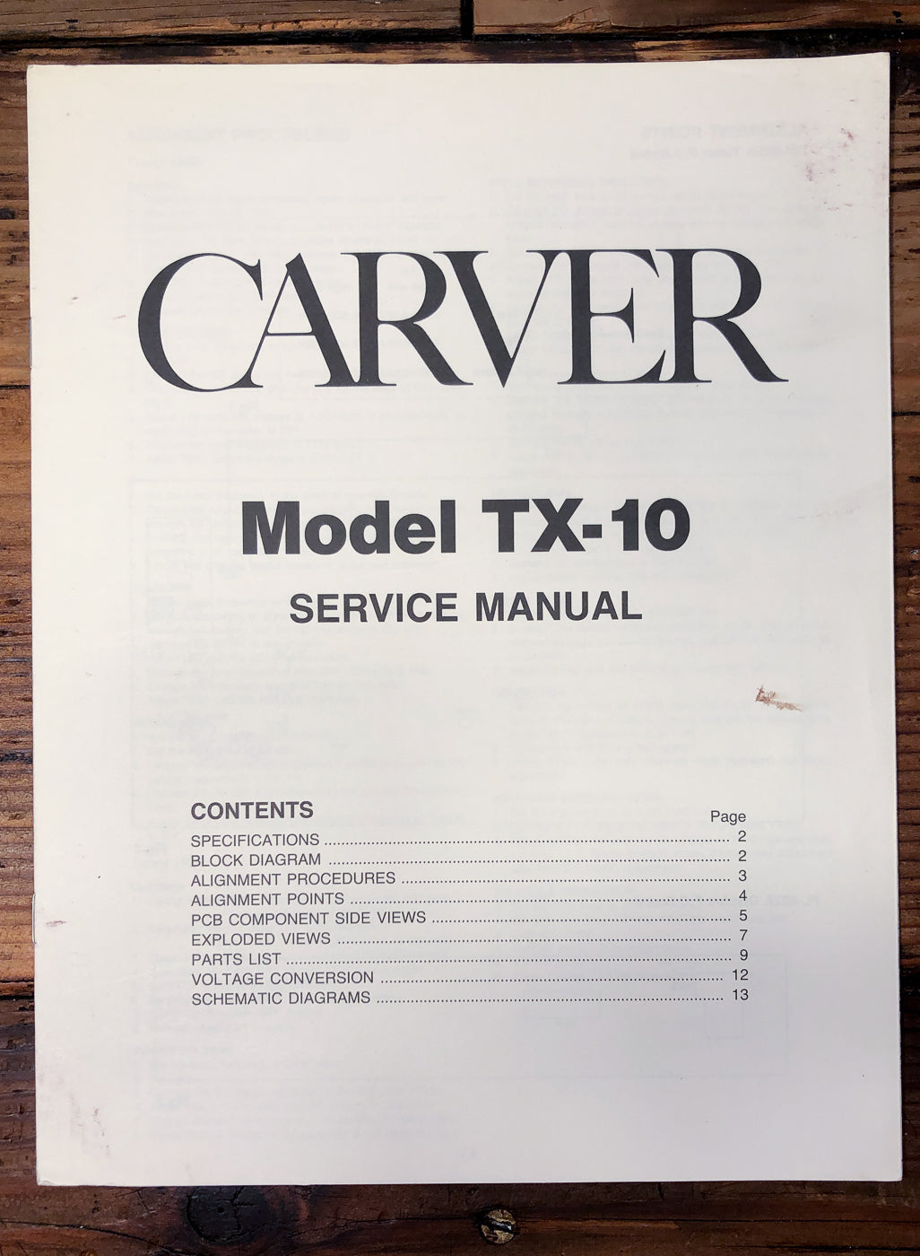 Carver TX-10 Tuner Service Manual *Original*