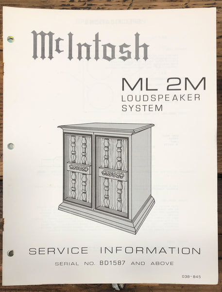 Mcintosh ML-2M ML2M Speaker  Service Manual *Original*