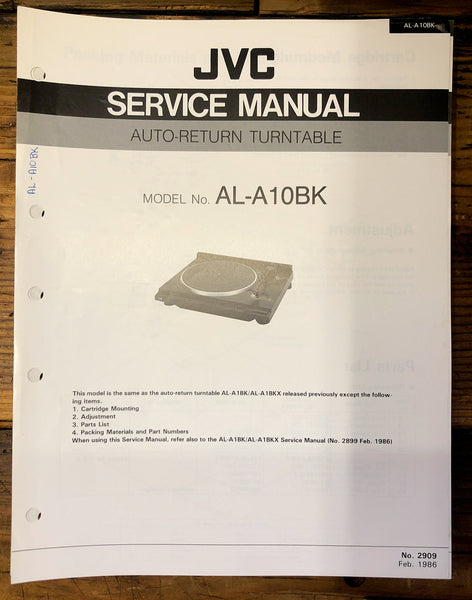 JVC AL-A10BK -A10 BK Record Player / Turntable Supp. Service Manual *Original*