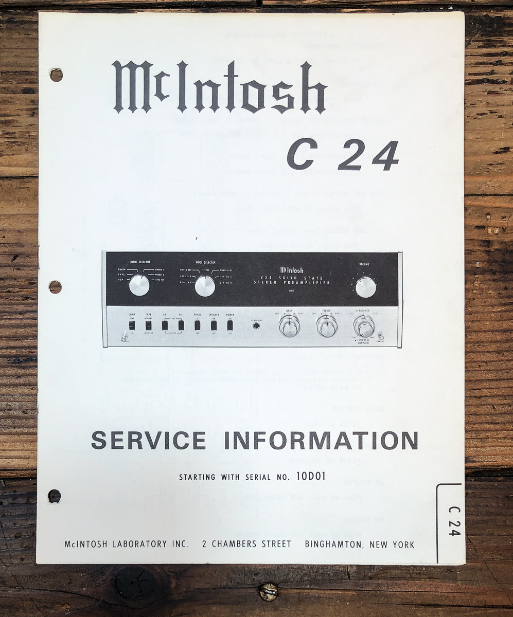 McIntosh C-24 C-24 Preamp / Preamplifier Service Manual *Original*