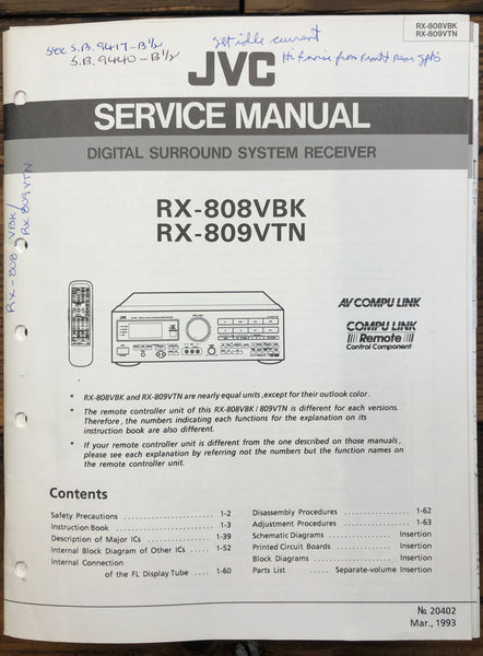 JVC RX-808 RX-809 Receiver  Service Manual *Original*