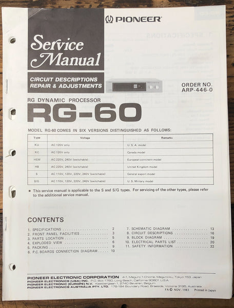 Pioneer RG-60 Processor  Service Manual *Original*