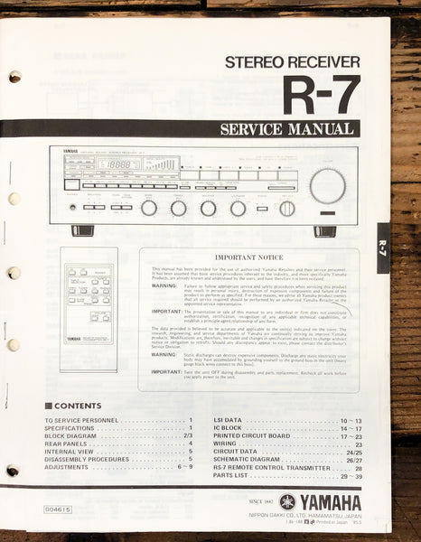Yamaha R-7 Receiver  Service Manual *Original*