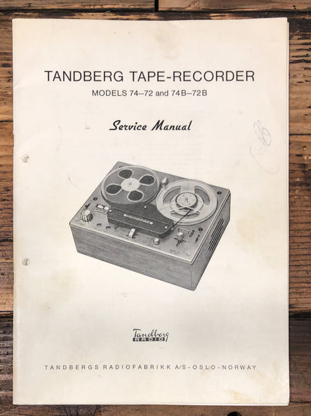 Tandberg Model 72 74 72B 74B Reel to Reel Service Manual *Original*