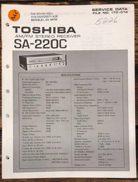 Toshiba SA-220C Receiver  Service Manual *Original*