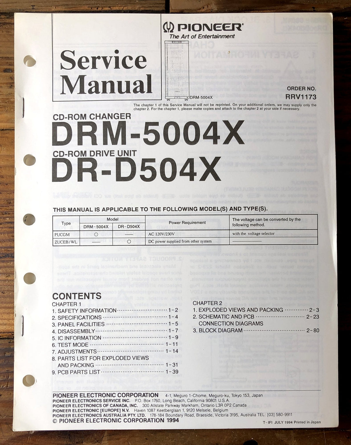 Pioneer DRM-5004X DR-D504X CD-ROM Changer Service Manual *Original*
