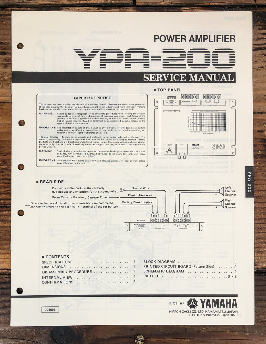 Yamaha YPA-200 Amplifier Service Manual *Original*