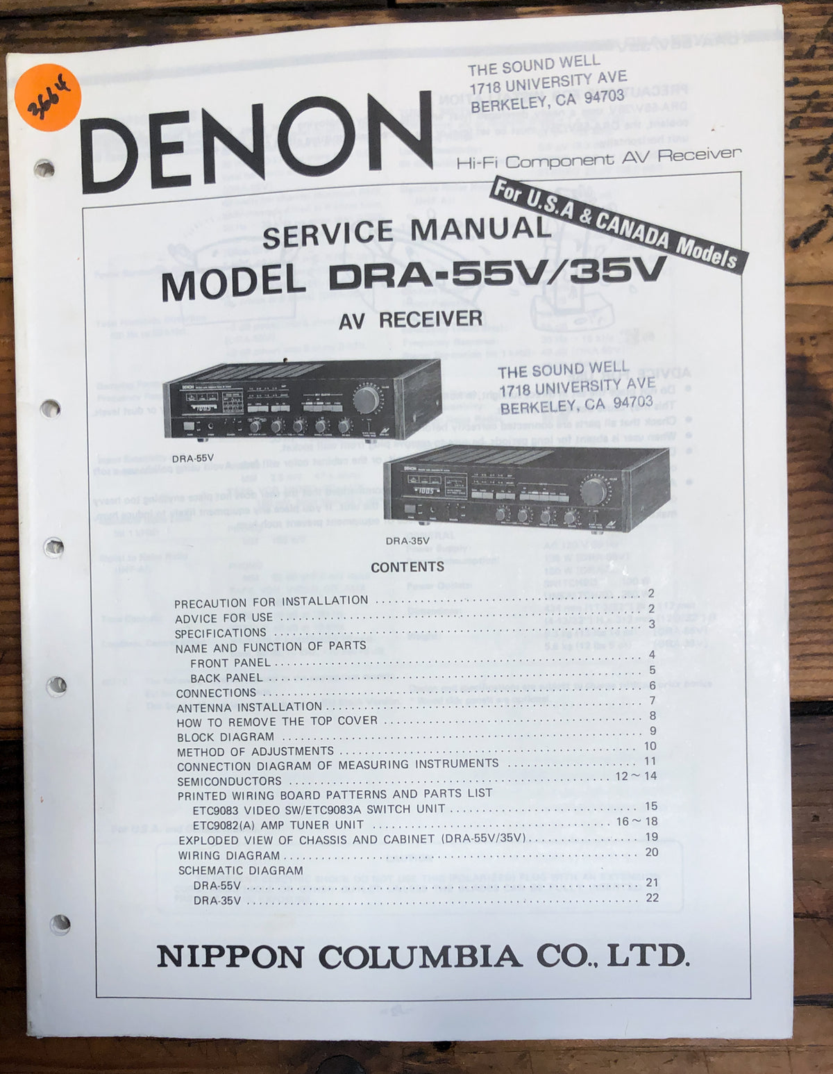 Denon DRA-35V DRA-55V Receiver  Service Manual *Original*