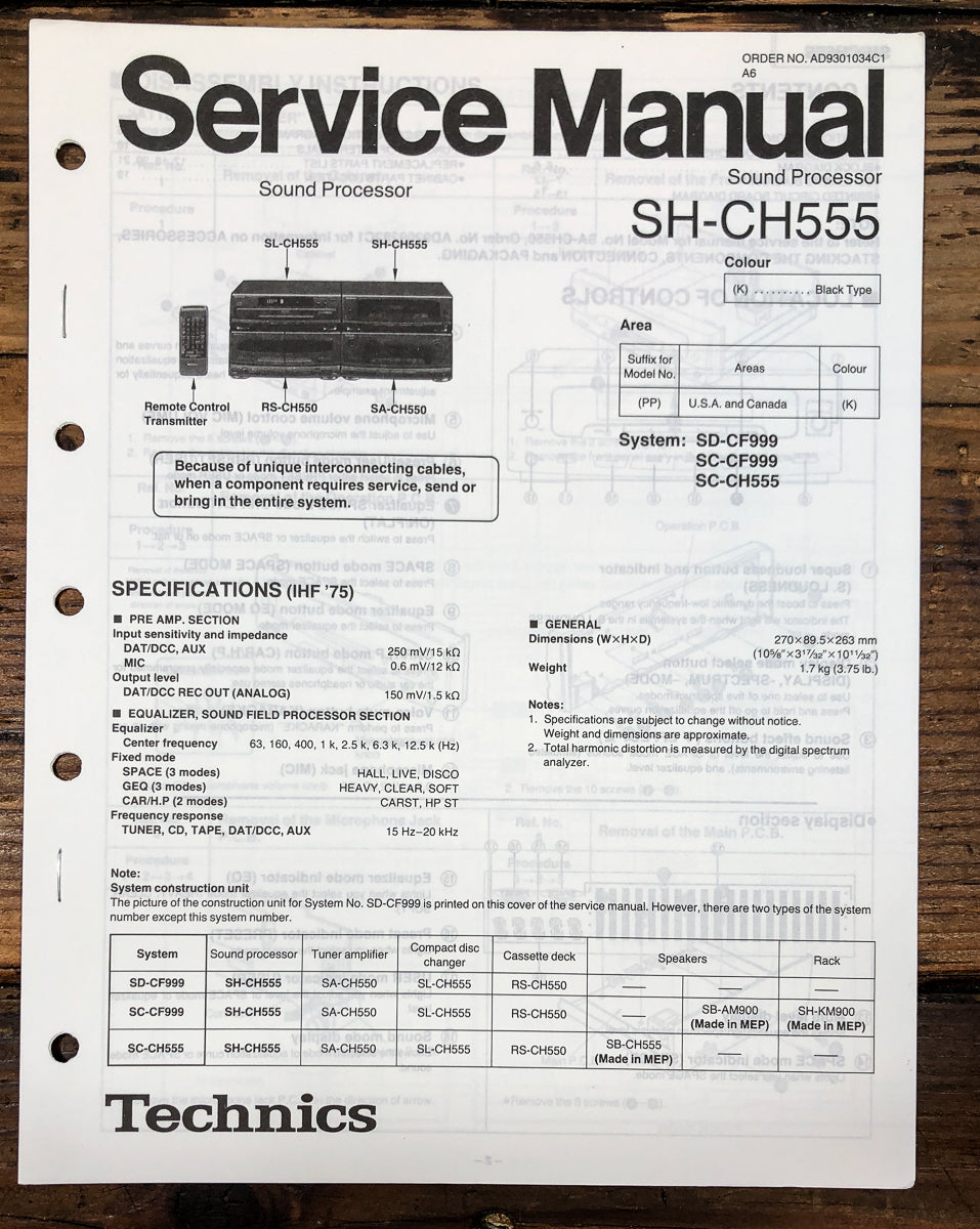 Technics SH-CH555 Sound Processor Service Manual *Original*