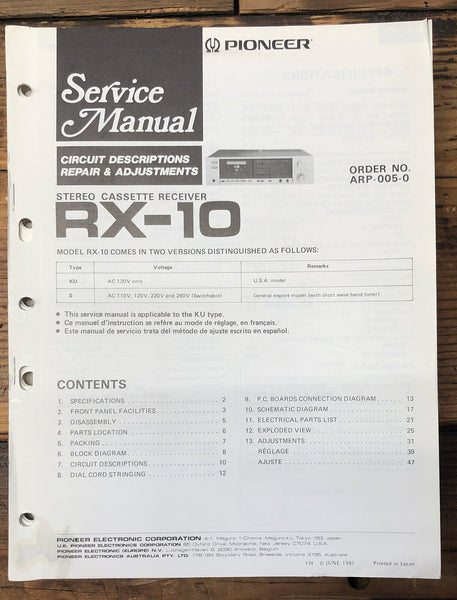 Pioneer RX-10 Receiver  Service Manual *Original*